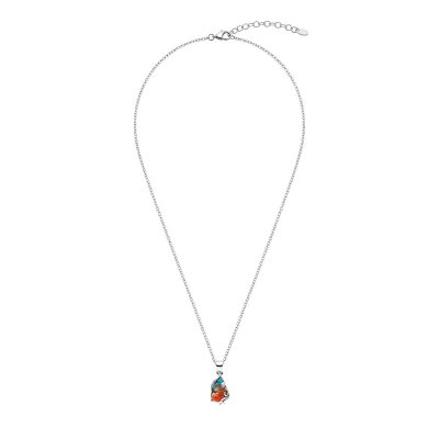 Blended Turquoise With Spiny Oyster Shell Sterling Silver Pendant With Chain