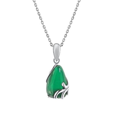 Sterling Silver Green Onyx Pendant With Chain 18 Inches