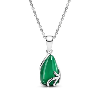 Sterling Silver Green Onyx Pendant With Chain 18 Inches