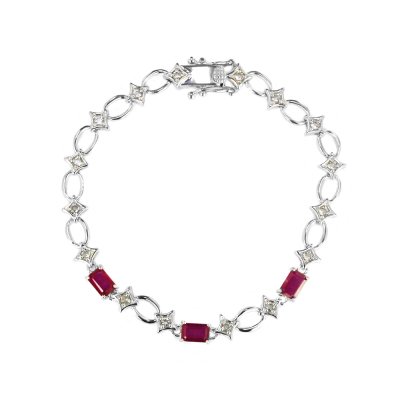 Sterling Silver Ruby Bracelet 7.25 Inches