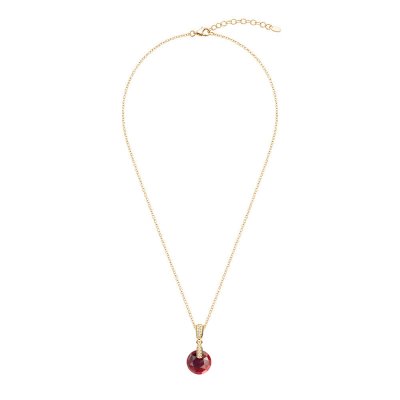 Sterling Silver Dyed Ruby Red Corundum & White Topaz Pendant With Chain 18 Inches