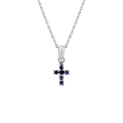 Sterling Silver African Amethyst Cross Pendant With Chain 18 Inches