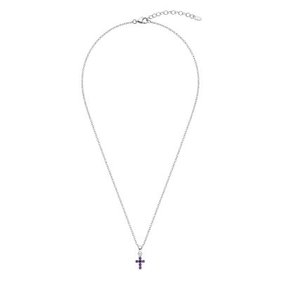 Sterling Silver African Amethyst Cross Pendant With Chain 18 Inches