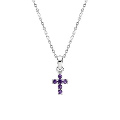 Sterling Silver African Amethyst Cross Pendant With Chain 18 Inches