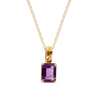 Sterling Silver Amethyst Pendant Over 18K Yellow Gold Plated With Chain 18 Inches