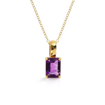 Sterling Silver Amethyst Pendant Over 18K Yellow Gold Plated With Chain 18 Inches