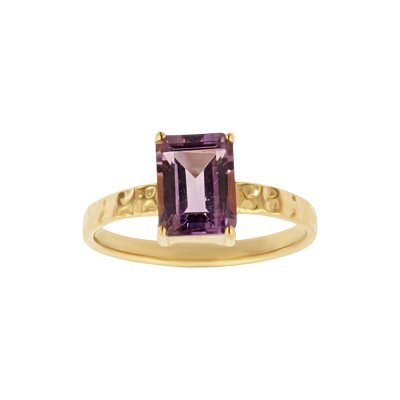 Sterling Silver Amethyst Ring Over 18K Yellow Gold Plated