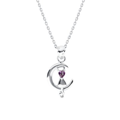 Sterling Silver African Amethyst Cat Pendant With Chain 18 Inches