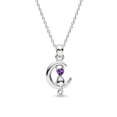Sterling Silver African Amethyst Cat Pendant With Chain 18 Inches