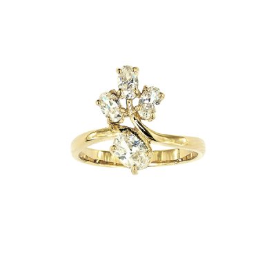 Sterling Silver White Cubic Zirconia Ring Over 18K Yellow Gold Plated