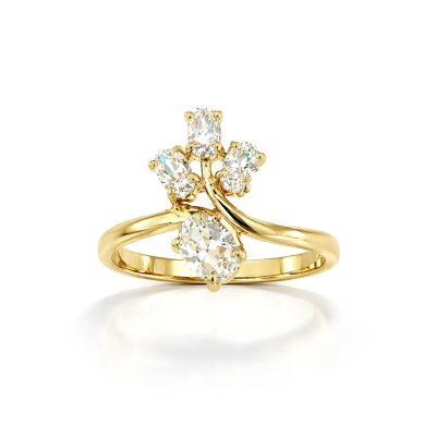 Sterling Silver White Cubic Zirconia Ring Over 18K Yellow Gold Plated