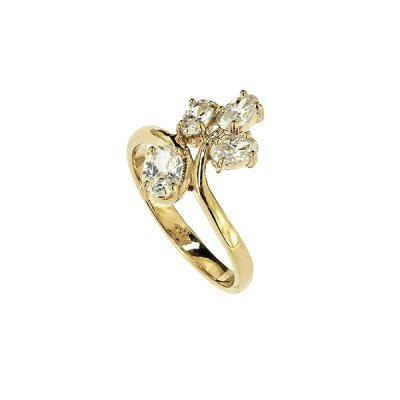 Sterling Silver White Cubic Zirconia Ring Over 18K Yellow Gold Plated