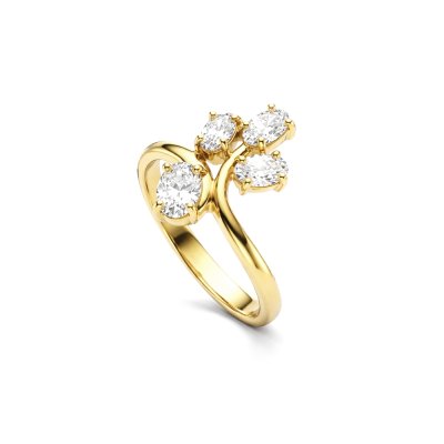 Sterling Silver White Cubic Zirconia Ring Over 18K Yellow Gold Plated
