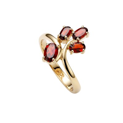 Sterling Silver Garnet Ring Over 18K Yellow Gold Plated