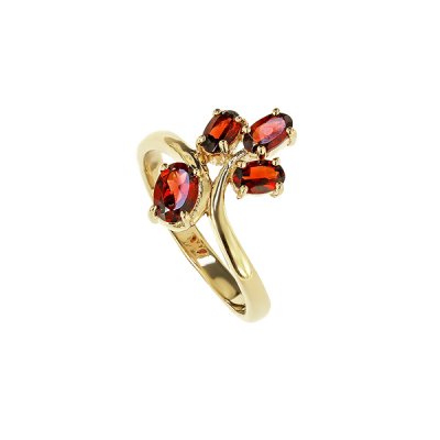 Sterling Silver Garnet Ring Over 18K Yellow Gold Plated