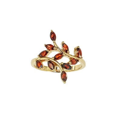 Sterling Silver Garnet Ring Over 18K Yellow Gold Plated