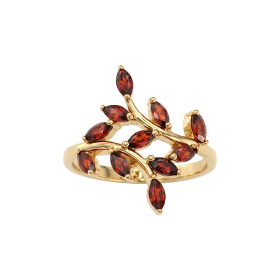 Sterling Silver Garnet Ring Over 18K Yellow Gold Plated