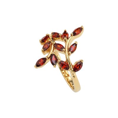 Sterling Silver Garnet Ring Over 18K Yellow Gold Plated