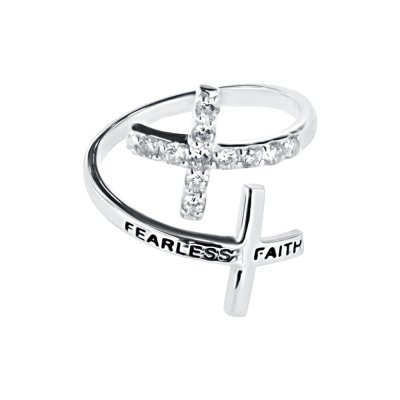 Sterling Silver White Cubic Zirconia Cross Ring