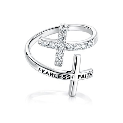 Sterling Silver White Cubic Zirconia Cross Ring