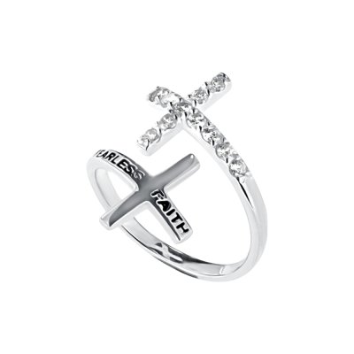 Sterling Silver White Cubic Zirconia Cross Ring