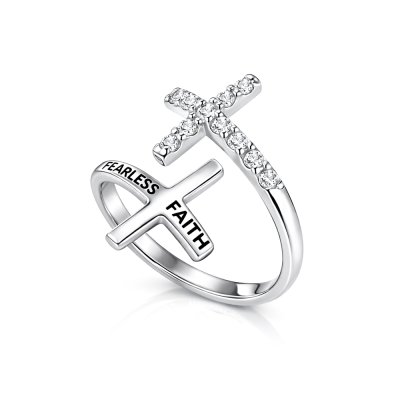 Sterling Silver White Cubic Zirconia Cross Ring
