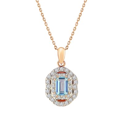 Sterling Silver Sky Blue Topaz & White Topaz Over Rose Gold Plated With Chain 18 Inches