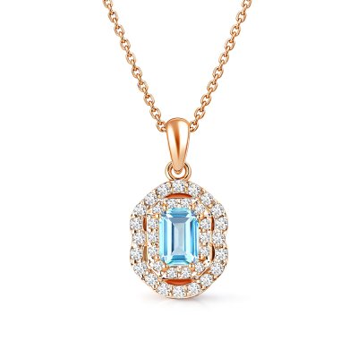 Sterling Silver Sky Blue Topaz & White Topaz Over Rose Gold Plated With Chain 18 Inches