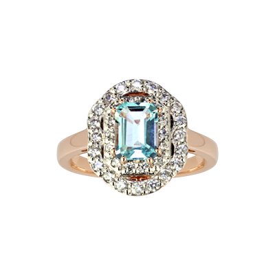 Sterling Silver Sky Blue Topaz & White Topaz Ring Over Rose Gold Plated