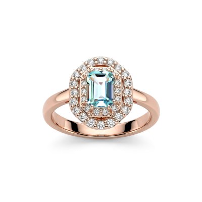Sterling Silver Sky Blue Topaz & White Topaz Ring Over Rose Gold Plated