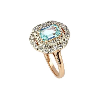 Sterling Silver Sky Blue Topaz & White Topaz Ring Over Rose Gold Plated