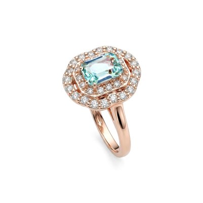 Sterling Silver Sky Blue Topaz & White Topaz Ring Over Rose Gold Plated