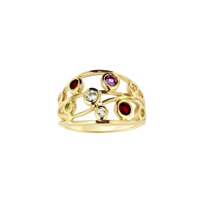 Sterling Silver  Multi Gemstone Ring Over 18K Yellow Gold Plated