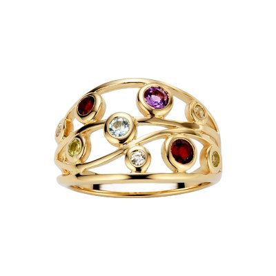 Sterling Silver  Multi Gemstone Ring Over 18K Yellow Gold Plated