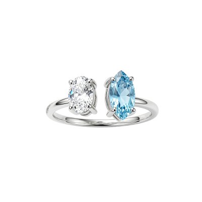 Sterling Silver Sky Blue Topaz & White Topaz Ring