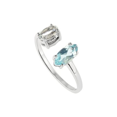 Sterling Silver Sky Blue Topaz & White Topaz Ring