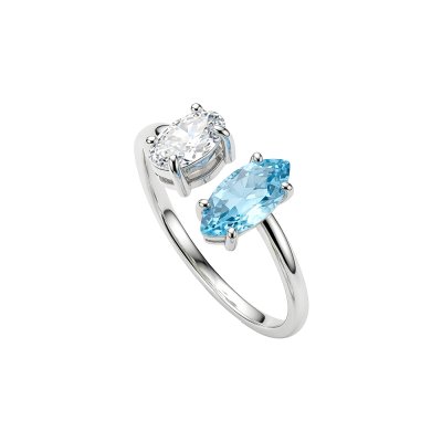 Sterling Silver Sky Blue Topaz & White Topaz Ring