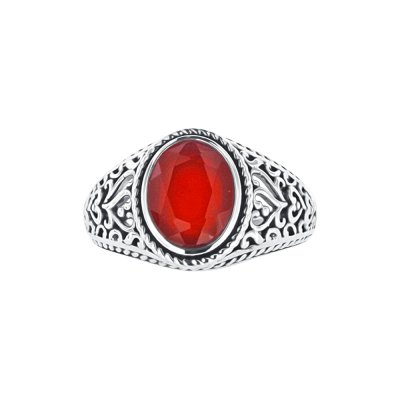 Sterling Silver Carnelian Men's Ring Over 18K Yellow Gold Plated