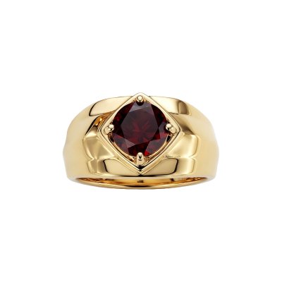 Sterling Silver Garnet Men's Ring Over 18K Yellow Gold Plated