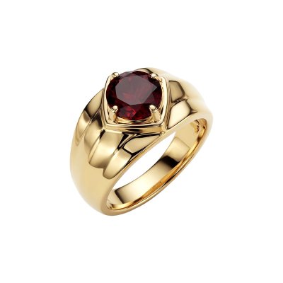 Sterling Silver Garnet Men's Ring Over 18K Yellow Gold Plated