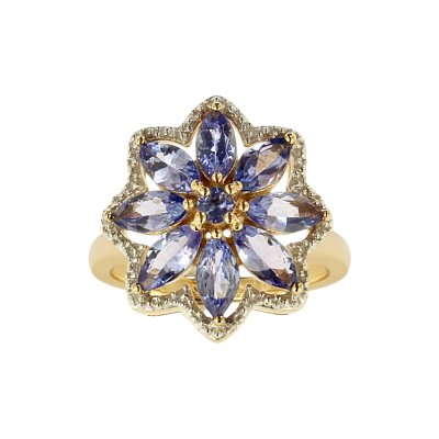 Sterling Silver Tanzanite Ring Over 18K Yellow Gold Plated