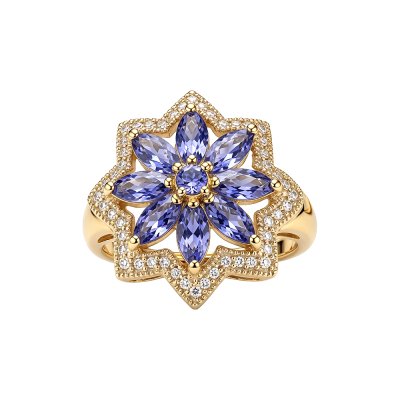 Sterling Silver Tanzanite Ring Over 18K Yellow Gold Plated