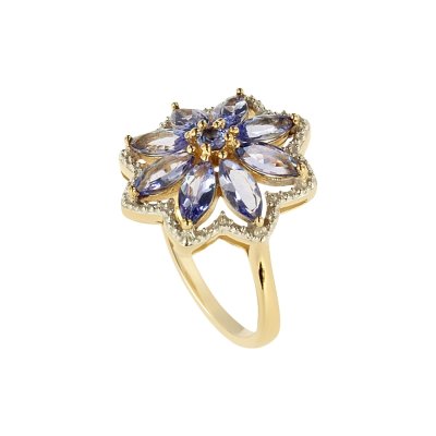 Sterling Silver Tanzanite Ring Over 18K Yellow Gold Plated
