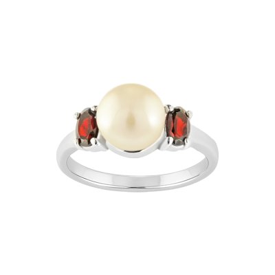 Sterling Silver Freshwater Pearl & Garnet Ring