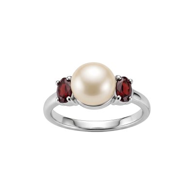 Sterling Silver Freshwater Pearl & Garnet Ring