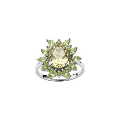 Sterling Silver Lemon Quartz & Peridot Ring