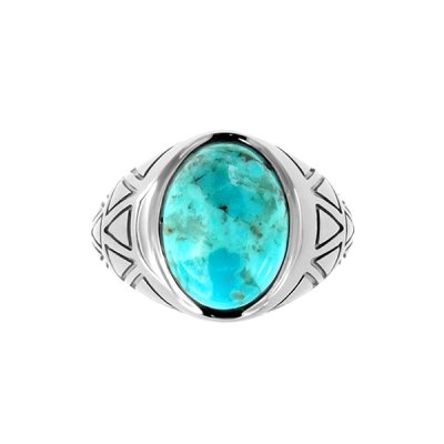 Sterling Silver Turquoise Men's  Ring Over Black Rhodium Plated