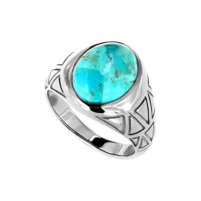 Sterling Silver Turquoise Men's  Ring Over Black Rhodium Plated