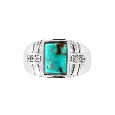 Sterling Silver Turquoise & White Zircon Men's  Ring