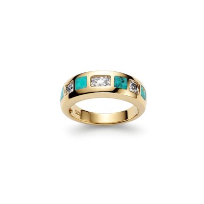 Sterling Silver Mohave Blue Turquoise & White Topaz  Ring Over 18K Yellow Gold Plated